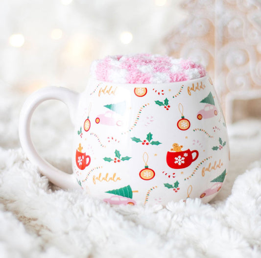 Sugarplum Fun Christmas Print Mug & Socks Set