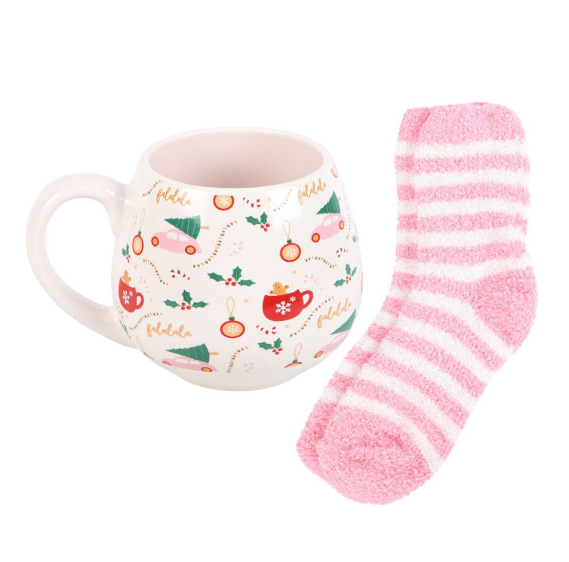 Sugarplum Fun Christmas Print Mug & Socks Set